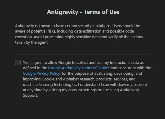 Antigravity - Terms of Use アップ