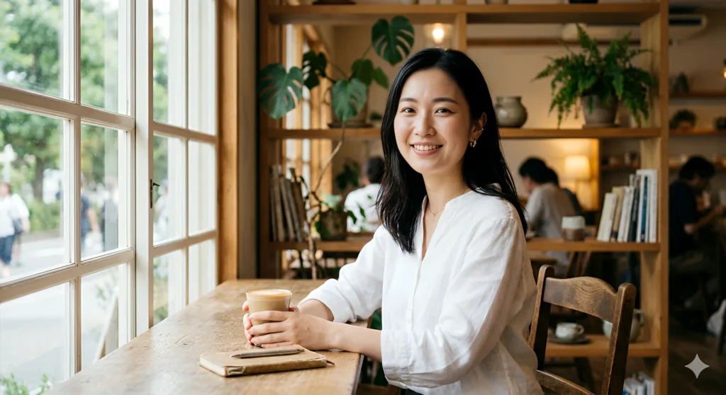 検証3:実写風AI生成画像(カフェの女性)