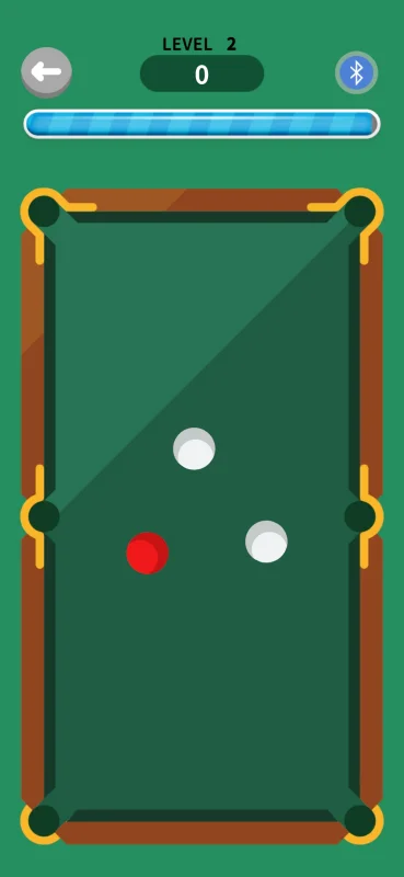 Otusビリヤードのゲーム画面、緑のビリヤード台に白と赤のボール