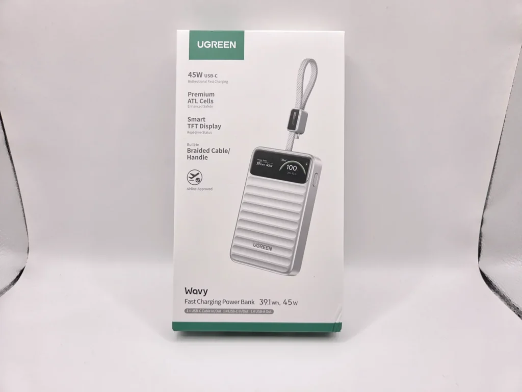 UGREEN Nexode Wavyの外箱正面、39.1Whと45Wの表記