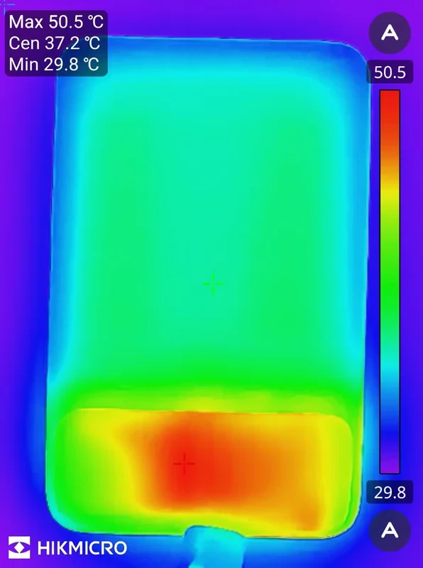 UGREEN Nexode Wavyの放電10分後サーモ画像、最高50.5℃